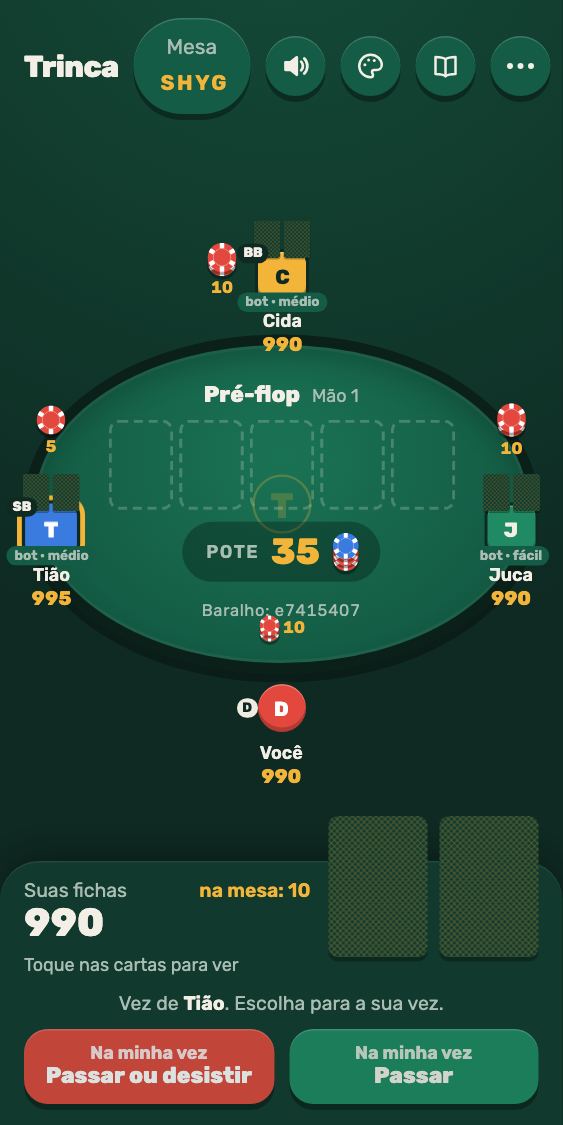 Pantalla de Trinca en el modo cartas en el celular